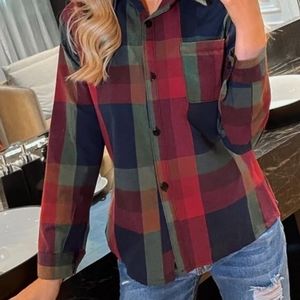 Shein Plaid Pocket Patch Button up Blouse